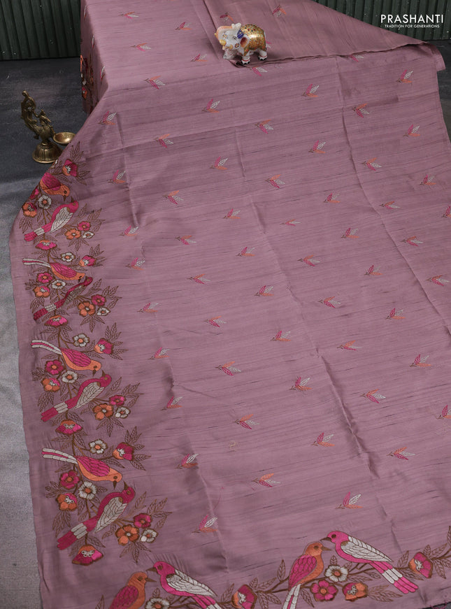 Rosy Brown Semi Raw Silk Saree - Embroidery Work