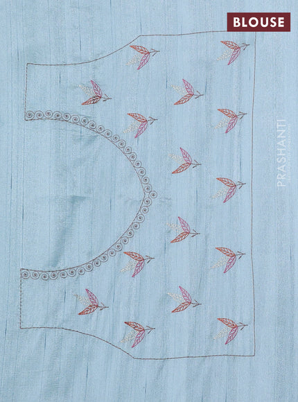 Pastel Blue Semi Raw Silk Saree - Embroidery Work
