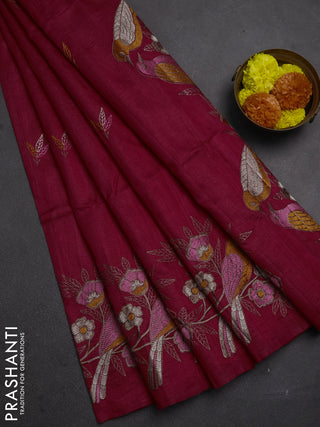 Pink Semi Raw Silk Saree - Embroidery Work