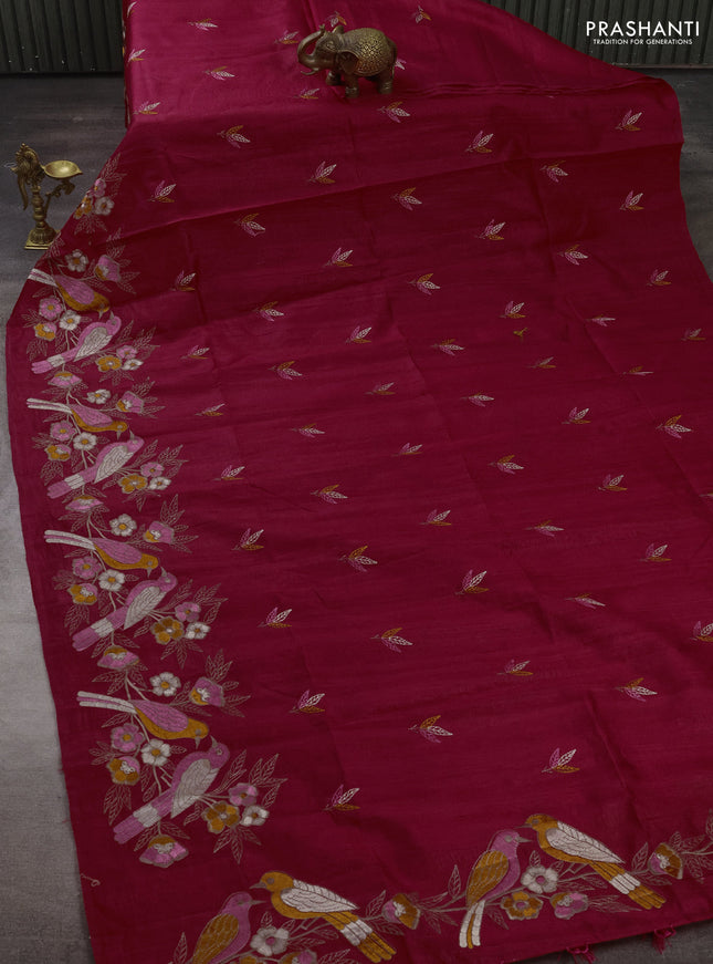 Pink Semi Raw Silk Saree - Embroidery Work