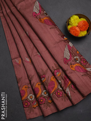 Peach Semi Raw Silk Saree - Embroidery Work