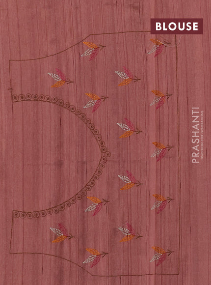 Peach Semi Raw Silk Saree - Embroidery Work