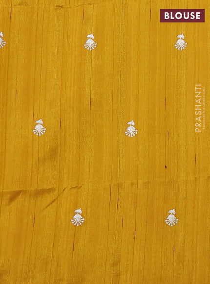 Mustard Yellow Semi Raw Silk Saree - Embroidery Work