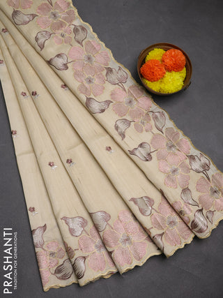 Beige Semi Raw Silk Saree - Embroidery Work