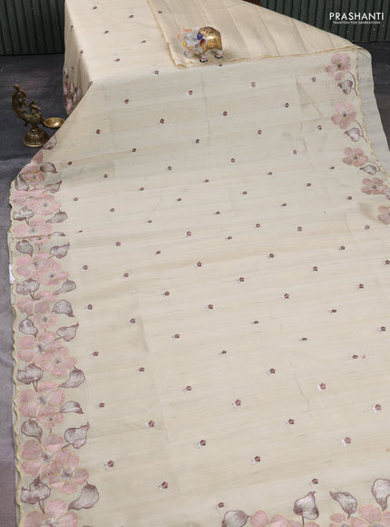 Beige Semi Raw Silk Saree - Embroidery Work