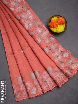 Peach  Semi Raw Silk Saree - Embroidery Work