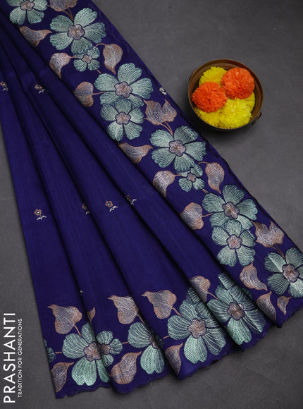 Navy Blue Semi Raw Silk Saree - Embroidery Work