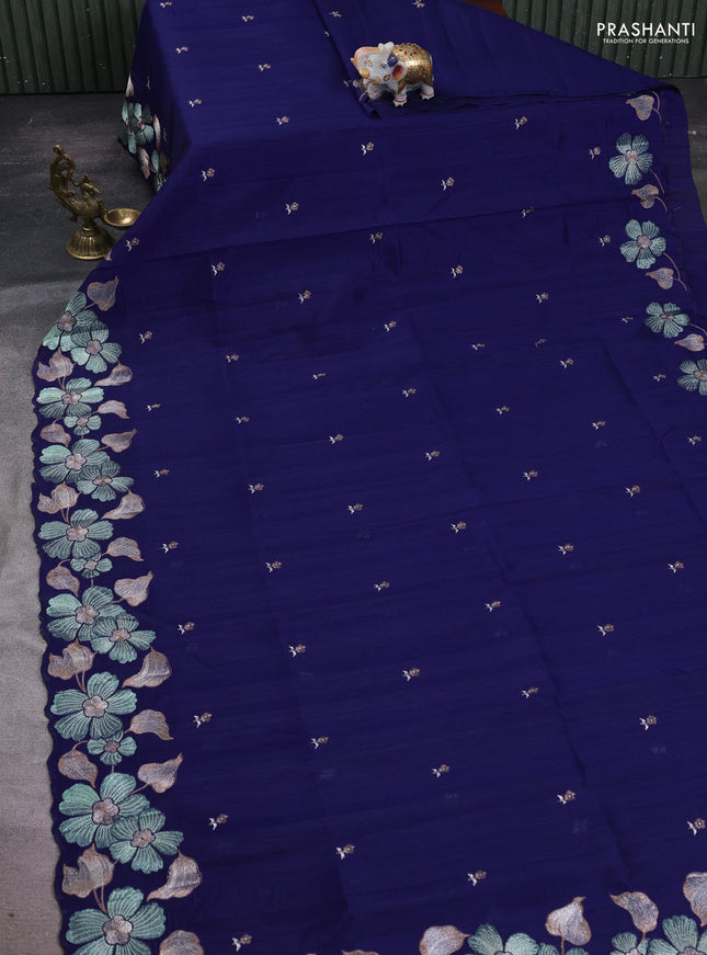 Navy Blue Semi Raw Silk Saree - Embroidery Work