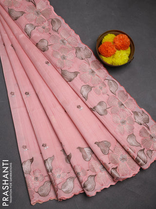 Peach  Semi Raw Silk Saree - Embroidery Work