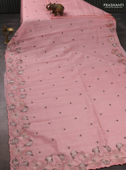 Peach  Semi Raw Silk Saree - Embroidery Work