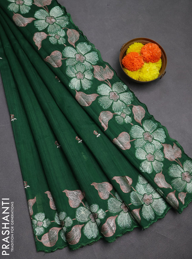 Green Semi Raw Silk Saree - Embroidery Work