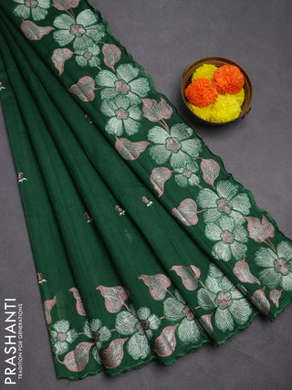 Green Semi Raw Silk Saree - Embroidery Work