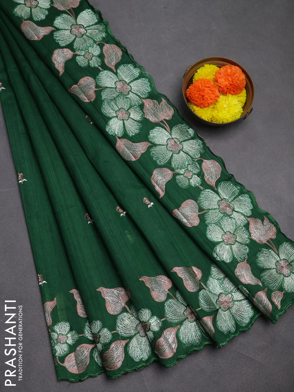 Green Semi Raw Silk Saree - Embroidery Work