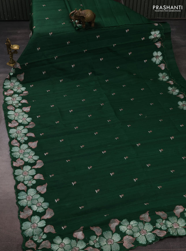 Green Semi Raw Silk Saree - Embroidery Work