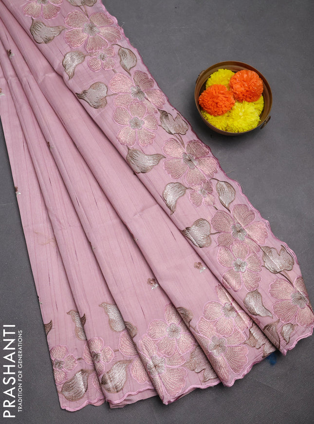 Pastel Pink Semi Raw Silk Saree - Embroidery Work