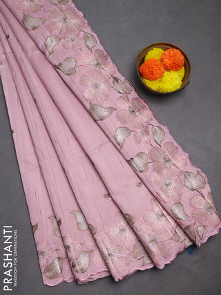 Pastel Pink Semi Raw Silk Saree - Embroidery Work