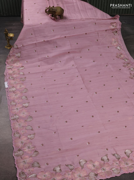 Pastel Pink Semi Raw Silk Saree - Embroidery Work