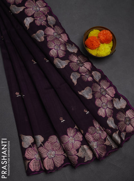 Deep Purple Semi Raw Silk Saree - Embroidery Work