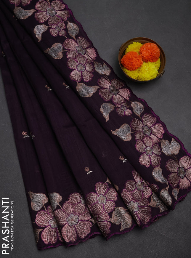 Deep Purple Semi Raw Silk Saree - Embroidery Work