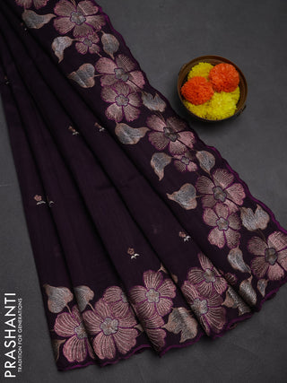 Deep Purple Semi Raw Silk Saree - Embroidery Work