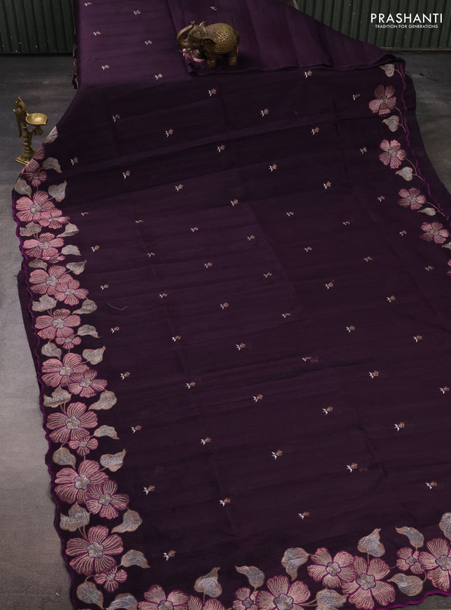 Deep Purple Semi Raw Silk Saree - Embroidery Work
