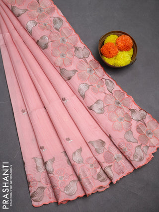 Peach  Semi Raw Silk Saree - Embroidery Work