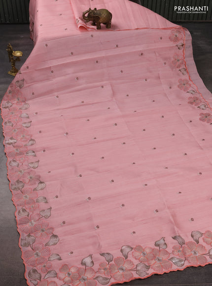 Peach  Semi Raw Silk Saree - Embroidery Work