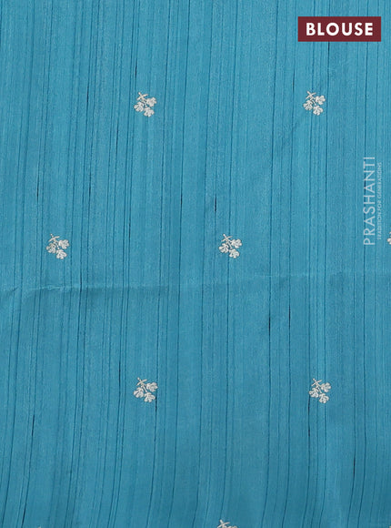 Teal Blue Semi Raw Silk Saree - Embroidery Work