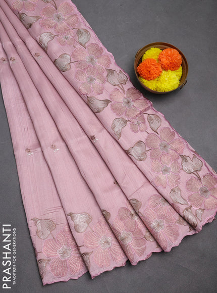 Pastel Pink Semi Raw Silk Saree - Embroidery Work