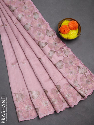 Pastel Pink Semi Raw Silk Saree - Embroidery Work