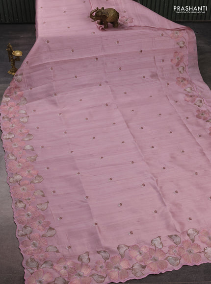 Pastel Pink Semi Raw Silk Saree - Embroidery Work