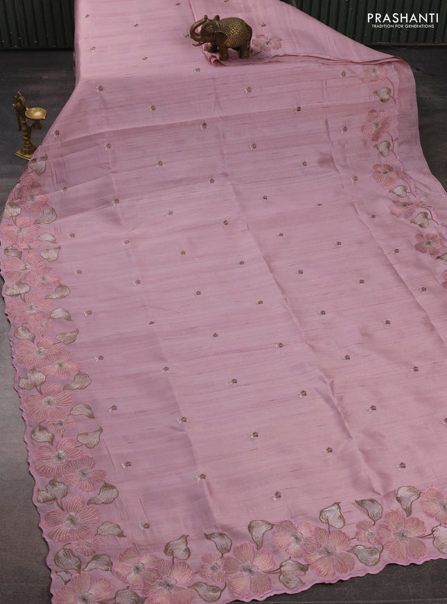 Pastel Pink Semi Raw Silk Saree - Embroidery Work