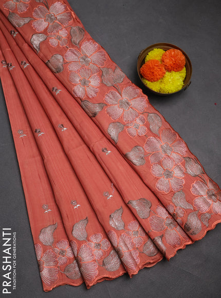 Peach Semi Raw Silk Saree - Embroidery Work