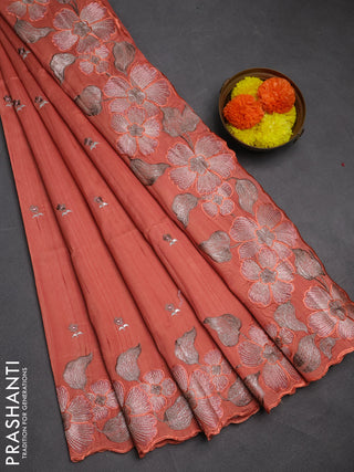 Peach Semi Raw Silk Saree - Embroidery Work