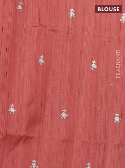 Peach Semi Raw Silk Saree - Embroidery Work