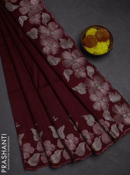 Maroon Semi Raw Silk Saree - Embroidery Work