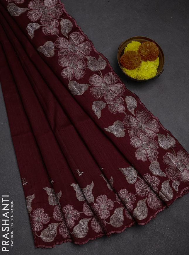 Maroon Semi Raw Silk Saree - Embroidery Work
