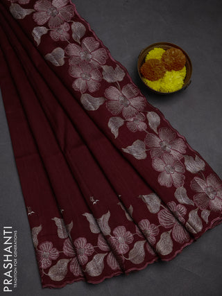 Maroon Semi Raw Silk Saree - Embroidery Work