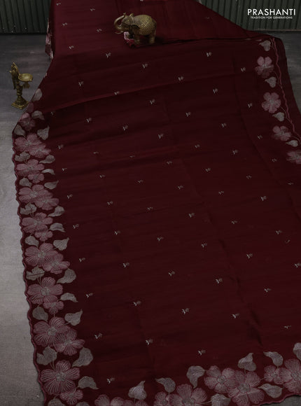 Maroon Semi Raw Silk Saree - Embroidery Work