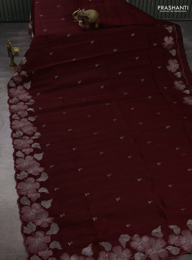 Maroon Semi Raw Silk Saree - Embroidery Work