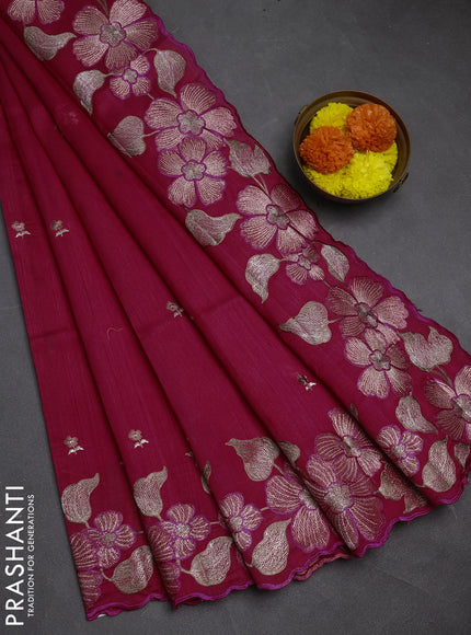 Pink Semi Raw Silk Saree - Embroidery Work