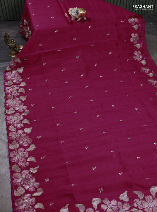 Pink Semi Raw Silk Saree - Embroidery Work