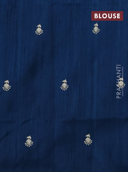 Peacock Blue Semi Raw Silk Saree - Embroidery Work