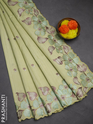 Pista Green Semi Raw Silk Saree - Embroidery Work