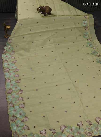Pista Green Semi Raw Silk Saree - Embroidery Work