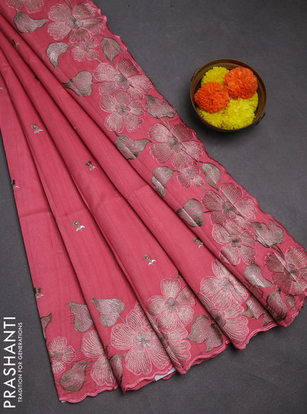 Peach Pink Semi Raw Silk Saree - Embroidery Work