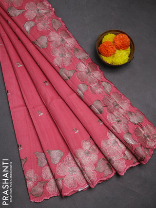 Peach Pink Semi Raw Silk Saree - Embroidery Work