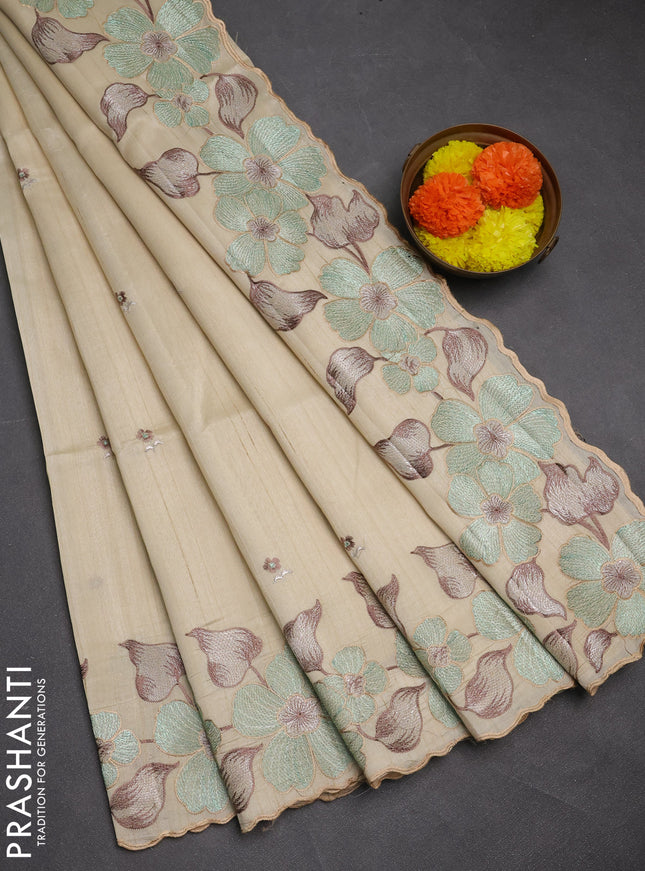 Beige Semi Raw Silk Saree - Embroidery Work