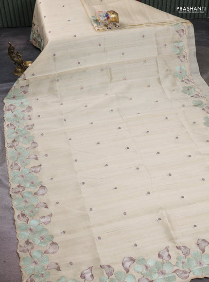 Beige Semi Raw Silk Saree - Embroidery Work