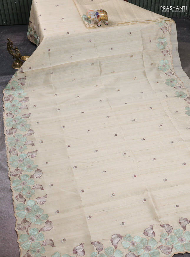 Beige Semi Raw Silk Saree - Embroidery Work